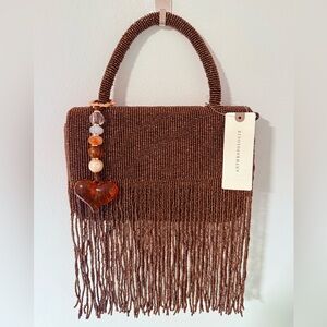 Anthropologie Brown Beaded Fringe Bag